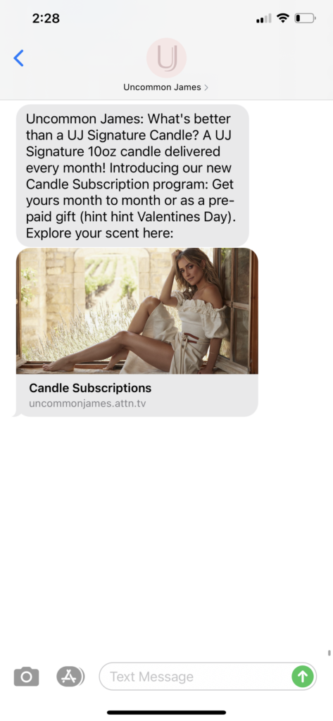 Uncommon James Text Message Marketing Example - 02.04.2021