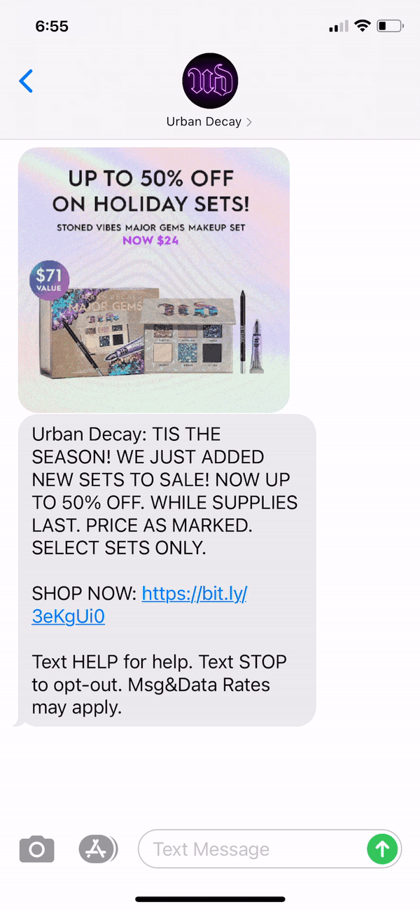 Urban Decay Text Message Marketing Example - 11.11.2020