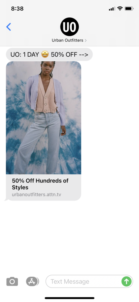 Urban Outfitters Text Message Marketing Example - 02.15.2021