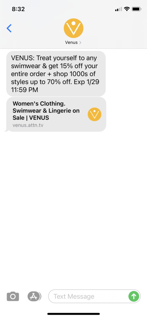 Venus Text Message Marketing Example - 01.28.2021