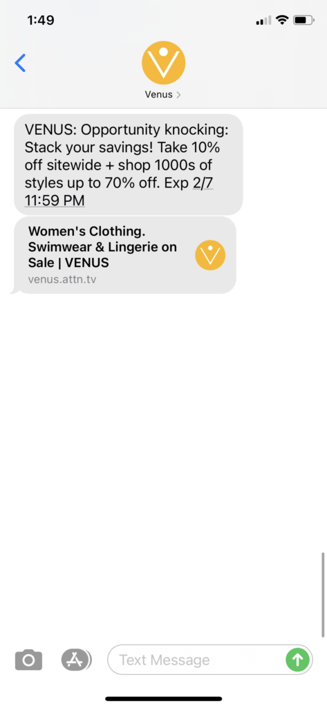 Venus Text Message Marketing Example - 02.06.2021