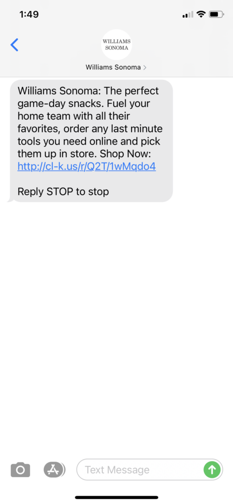 Williams Somona Text Message Marketing Example - 02.06.2021