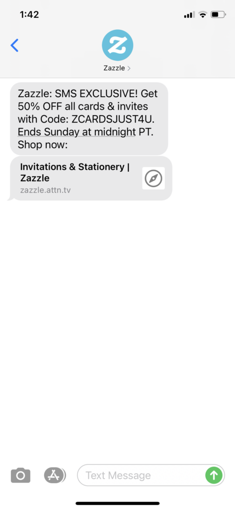 Zazzle Text Message Marketing Example - 01.31.2021