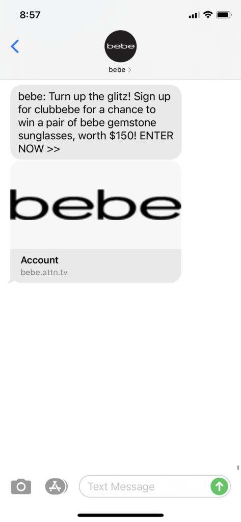 bebe Text Message Marketing Example - 01.27.2021
