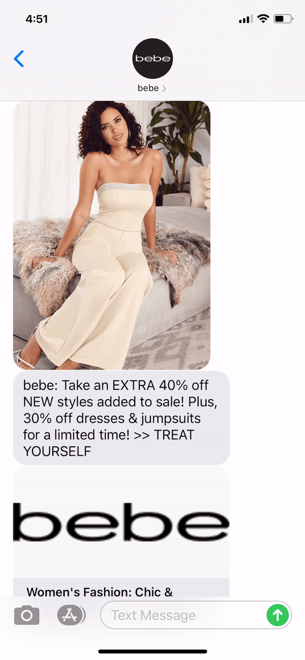 bebe Text Message Marketing Example - 11.09.2020