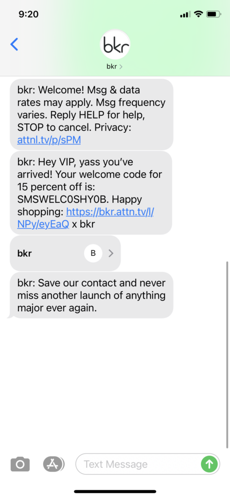 bkr Text Message Marketing Example - 02.14.2021
