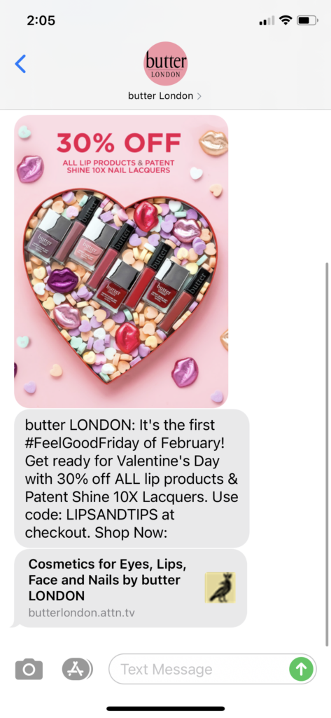 butter London Text Message Marketing Example - 02.05.2021