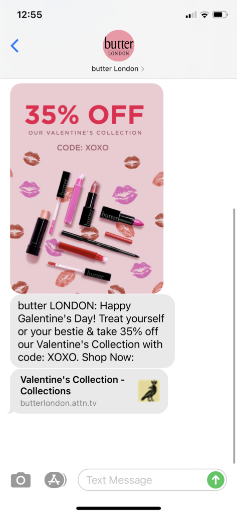 butter London Text Message Marketing Example - 02.13.2021