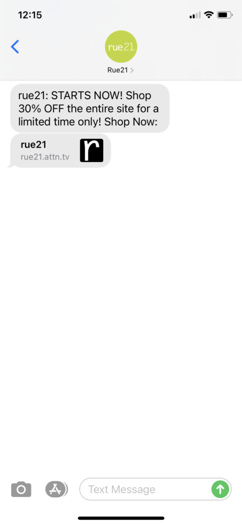 rue21 Text Message Marketing Example - 02.03.2021
