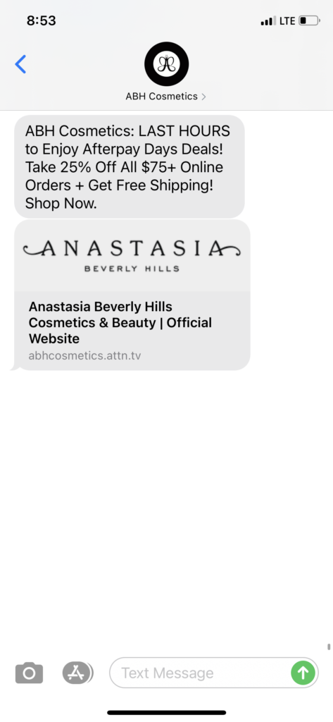 ABH Text Message Marketing Example - 03.28.2021