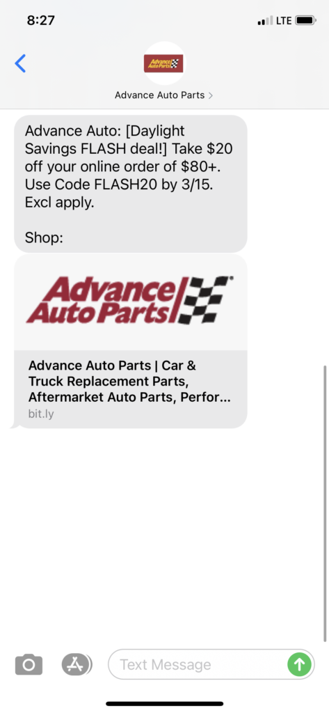 Advance Auto Text Message Marketing Example - 03.13.2021