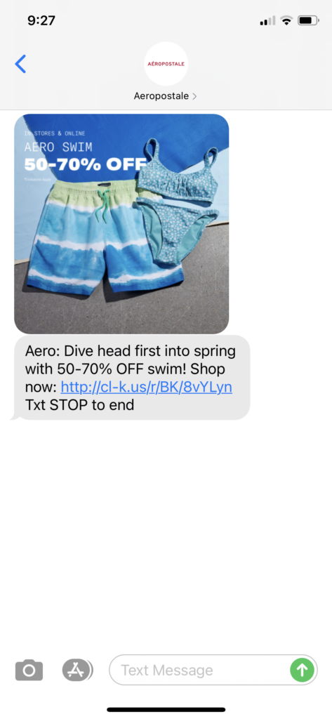Aeropostale Text Message Marketing Example - 03.01.2021