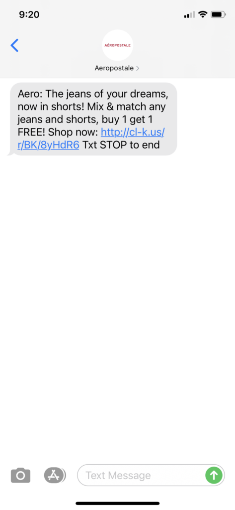 Aeropostale Text Message Marketing Example - 03.09.2021
