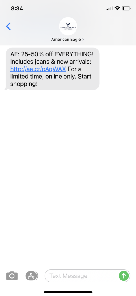 American Eagle Text Message Marketing Example - 02.26.2021