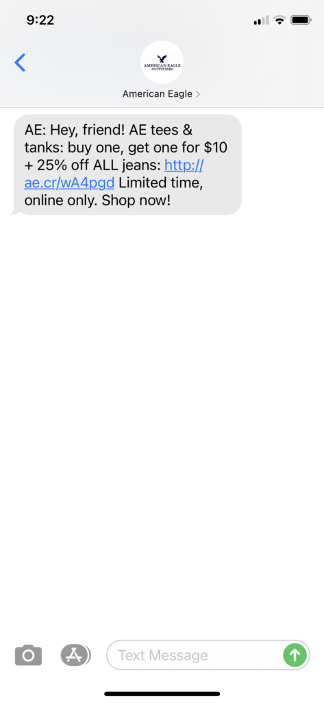 American Eagle Text Message Marketing Example - 03.02.2021
