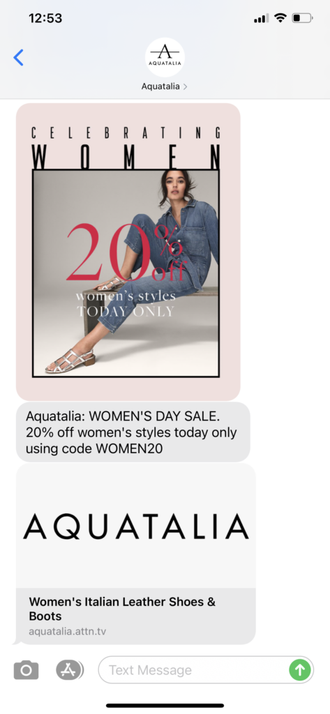 Aquatalia Text Message Marketing Example - 03.08.2021