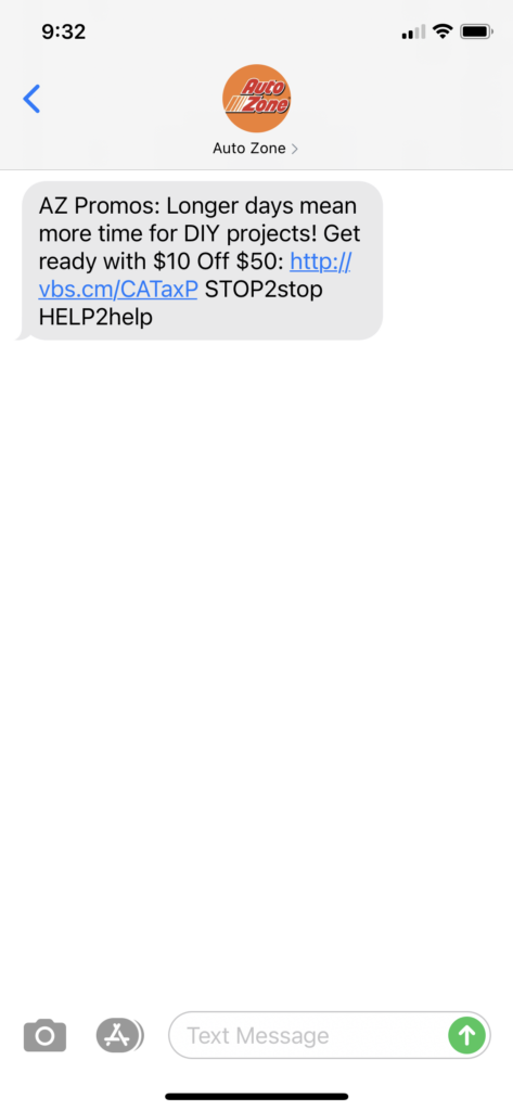 Auto Zone Text Message Marketing Example - 03.11.2021