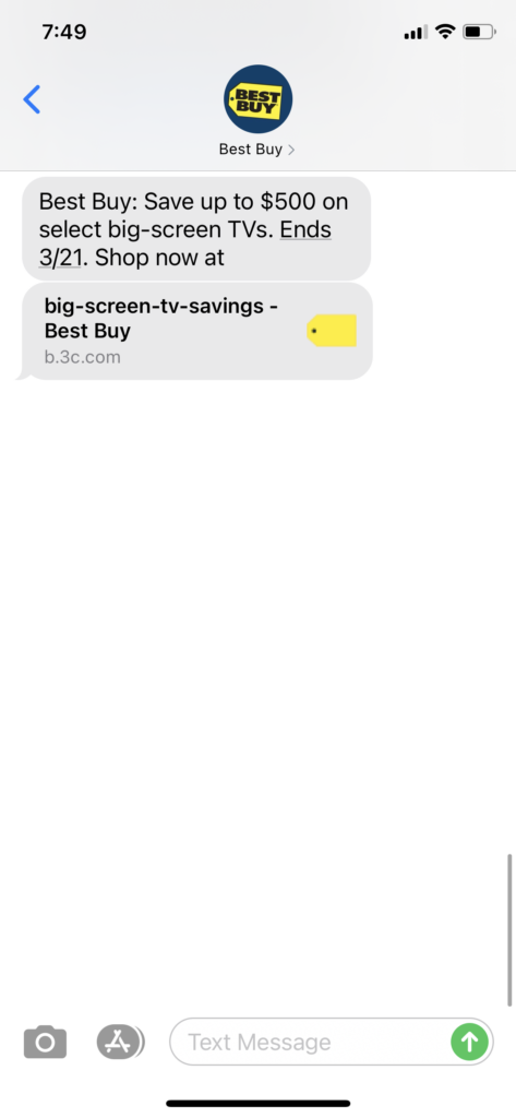 Best Buy Text Message Marketing Example - 03.17.2021