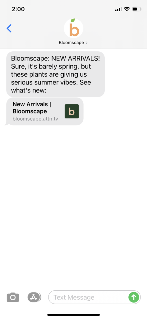 Bloomscape Text Message Marketing Example - 03.04.2021
