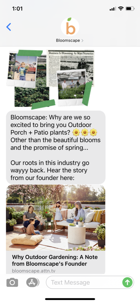 Bloomscape Text Message Marketing Example - 03.06.2021
