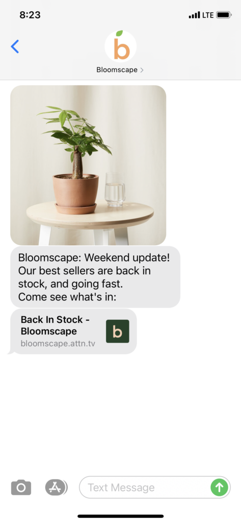 Bloomscape Text Message Marketing Example - 03.13.2021