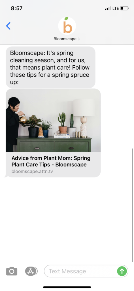 Bloomscape Text Message Marketing Example - 03.28.2021