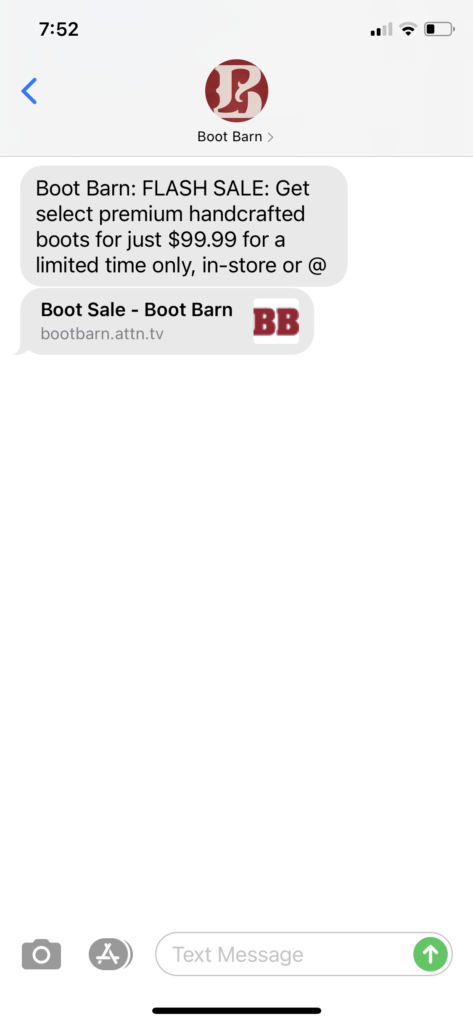 Boot Barn Text Message Marketing Example - 02.28.2021