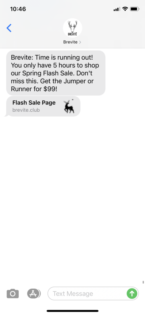 Brevite 1 Text Message Marketing Example - 03.26.2021