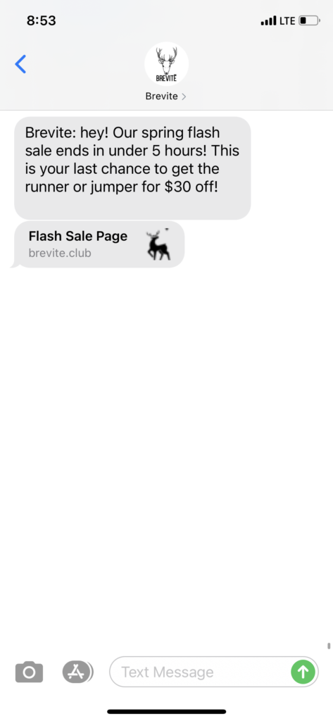 Brevite Text Message Marketing Example - 03.28.2021