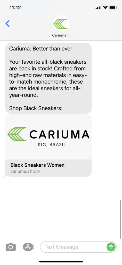 Cariuma Text Message Marketing Example - 03.24.2021