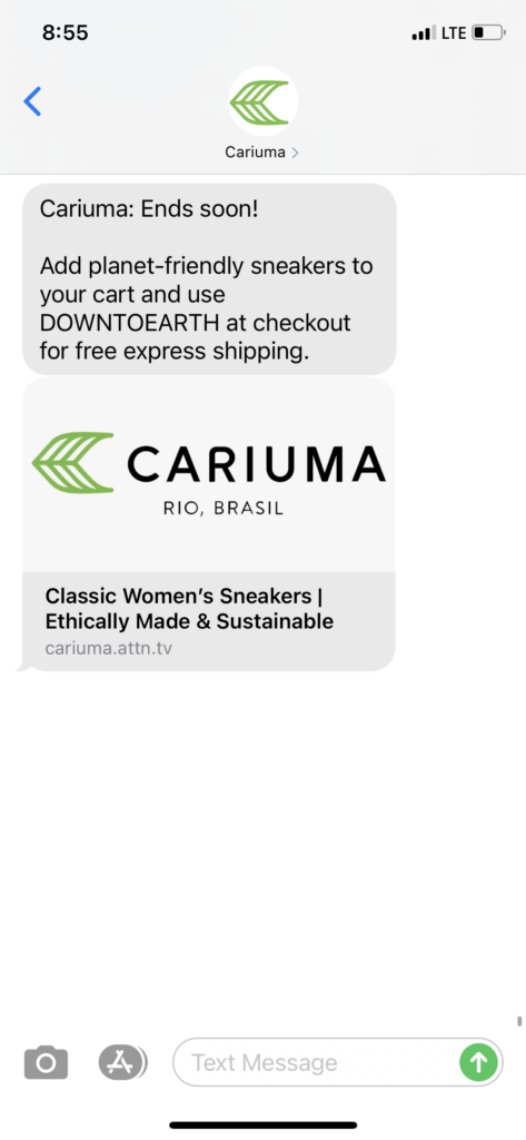 Cariuma Text Message Marketing Example - 03.28.2021