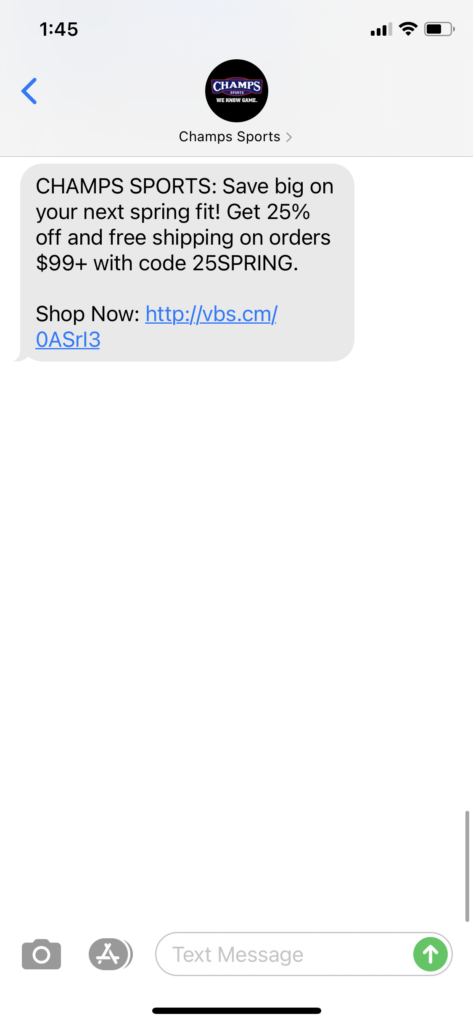 Champs Sports Text Message Marketing Example - 03.05.2021