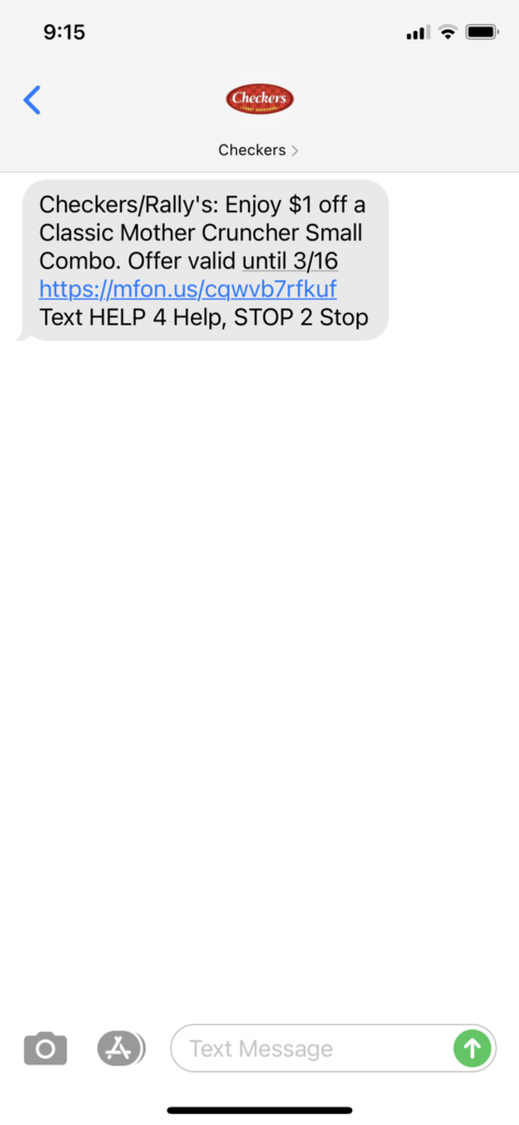 Checkers Text Message Marketing Example - 03.03.2021