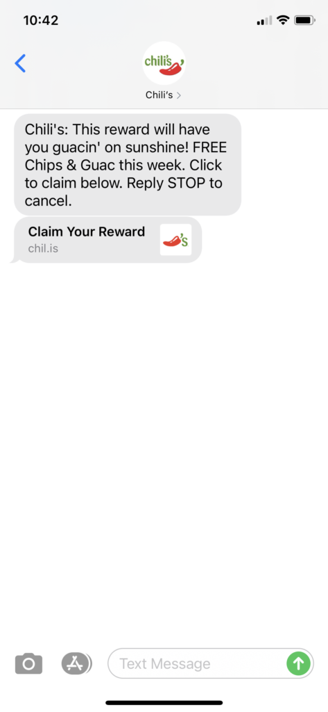 Chili's Text Message Marketing Example - 03.29.2021