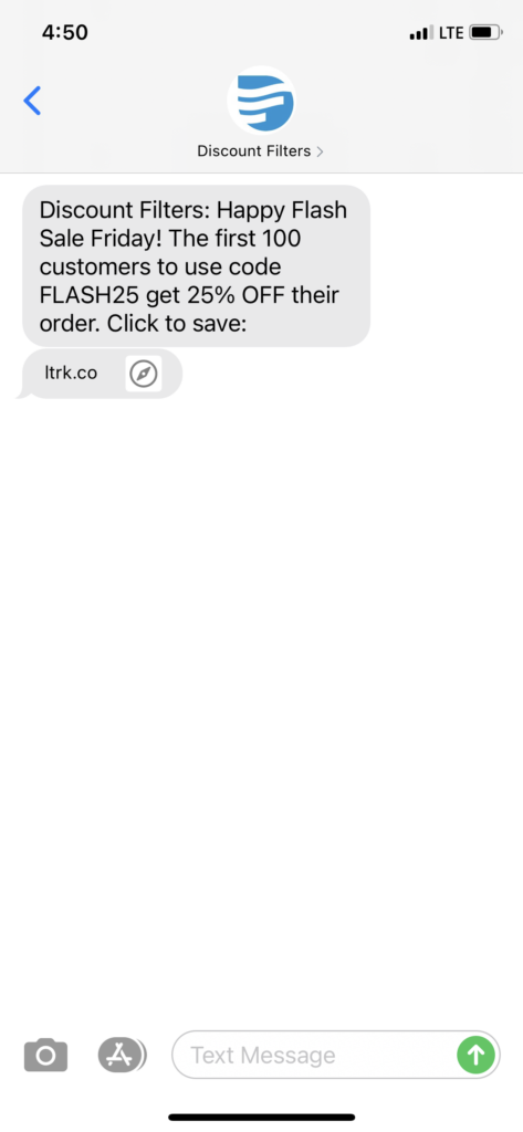 Discount Filters Text Message Marketing Example - 03.12.2021