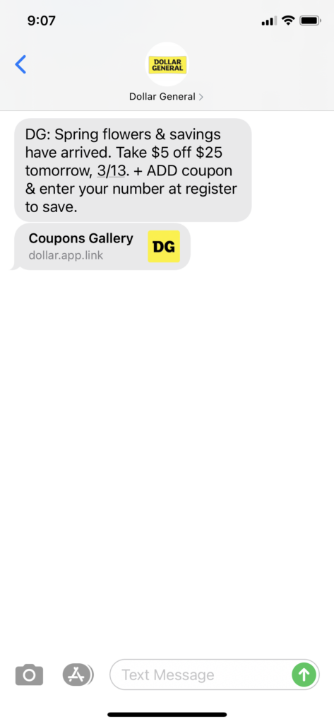 Dollar General Text Message Marketing Example - 03.12.2021