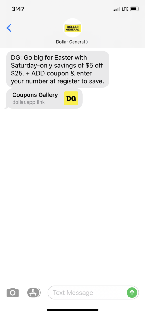 Dollar General Text Message Marketing Example - 03.19.2021