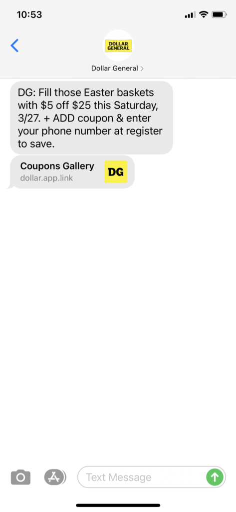 Dollar General Text Message Marketing Example - 03.26.2021