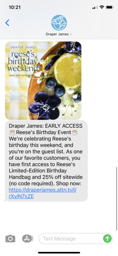 Draper James Text Message Marketing Example - 03.18.2021