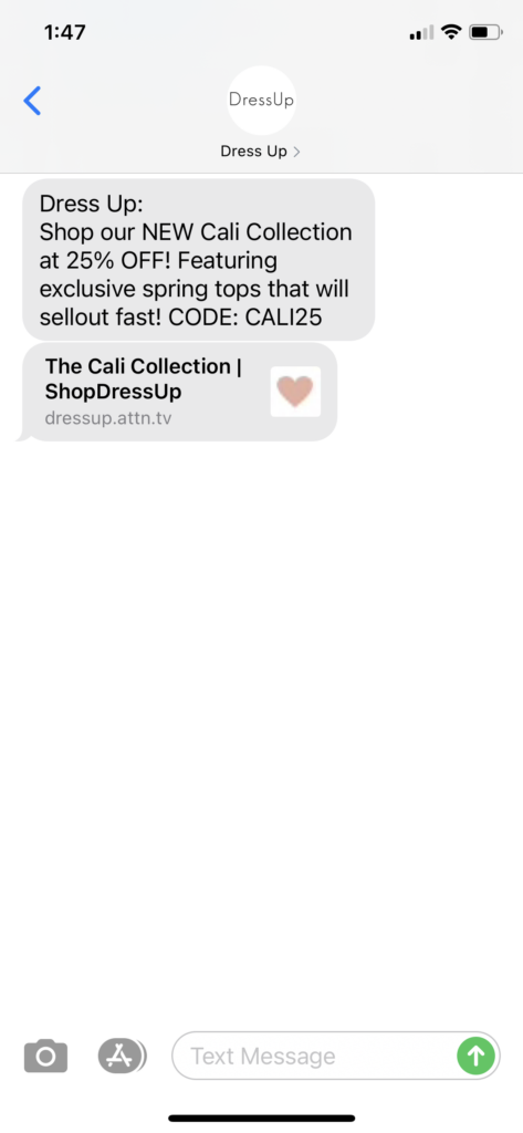 Dress Up Text Message Marketing Example - 03.05.2021