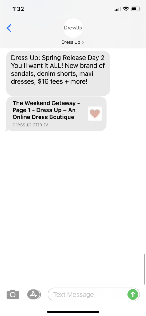 Dress Up Text Message Marketing Example - 03.06.2021
