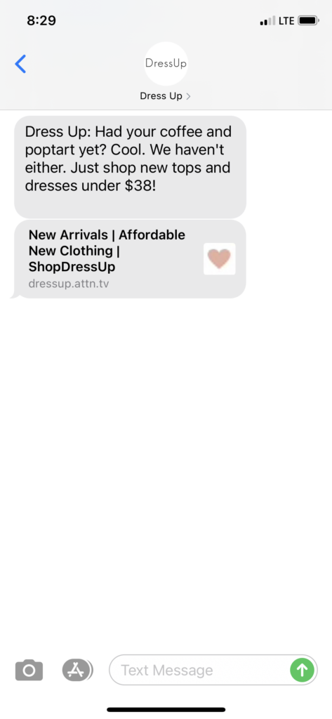 Dress Up Text Message Marketing Example - 03.13.2021