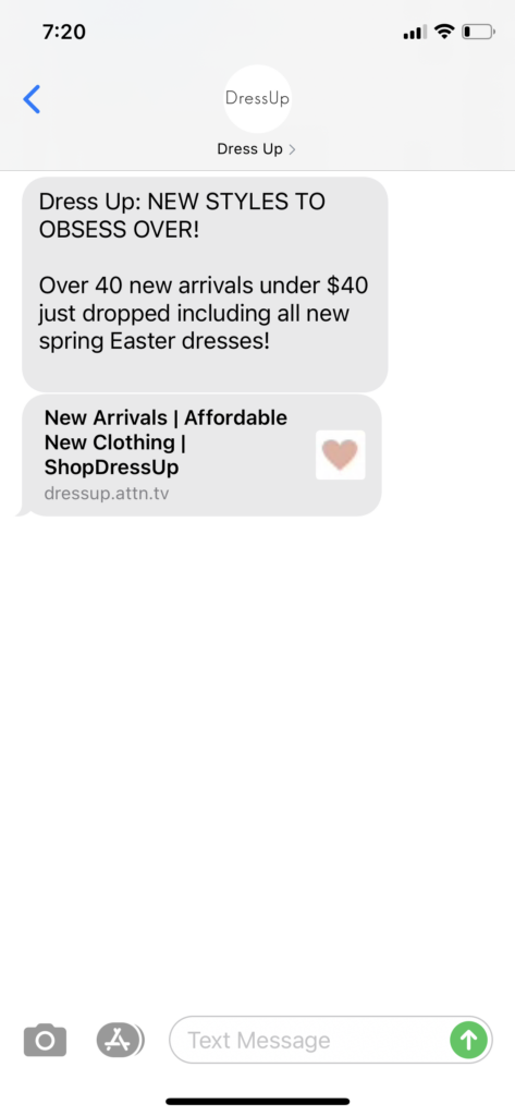 Dress Up Text Message Marketing Example - 03.27.2021