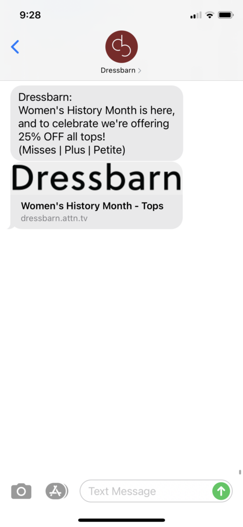 Dressbarn Text Message Marketing Example - 03.01.2021