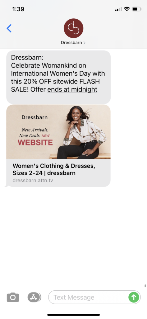 Dressbarn Text Message Marketing Example - 03.08.2021