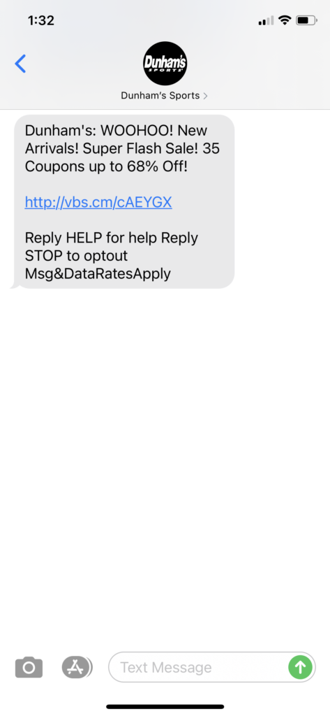 Dunham's Text Message Marketing Example - 03.06.2021