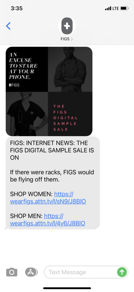FIGS Text Message Marketing Example - 03.20.2021