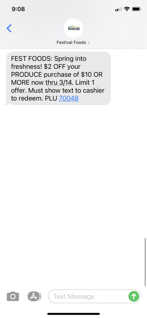 Festival Foods Text Message Marketing Example - 03.12.2021