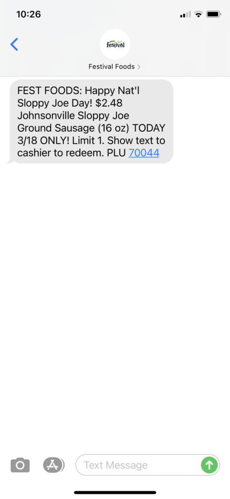 Festival Foods Text Message Marketing Example - 03.18.2021