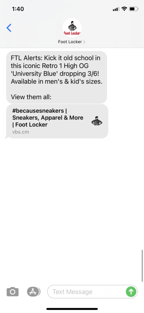 Foot Locker Text Message Marketing Example - 03.05.2021